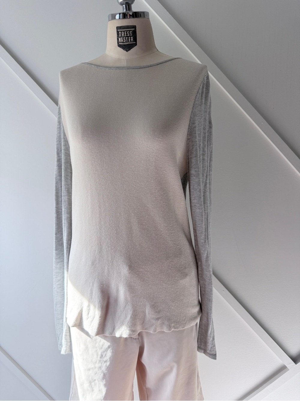 Max Mara Weekend Two-Tone Knit Back Zip Sweater Grey Ivory Sz S | Luxury